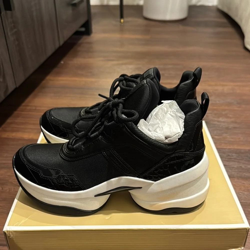 MICHAEL Michael Kors Olympia Trainer Tech Canvas Sneakers, stains on bottom.